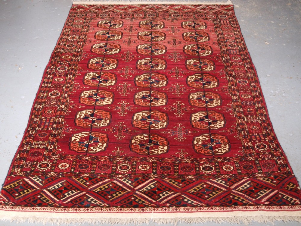 antique tekke turkmen rug soft madder red colour circa 1900