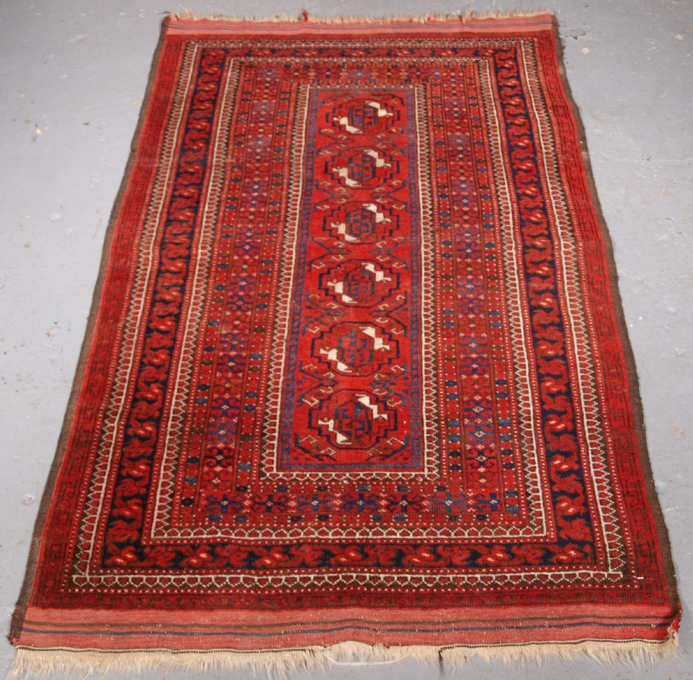 antique afghan turkmen rug with chuval guls circa 1900
