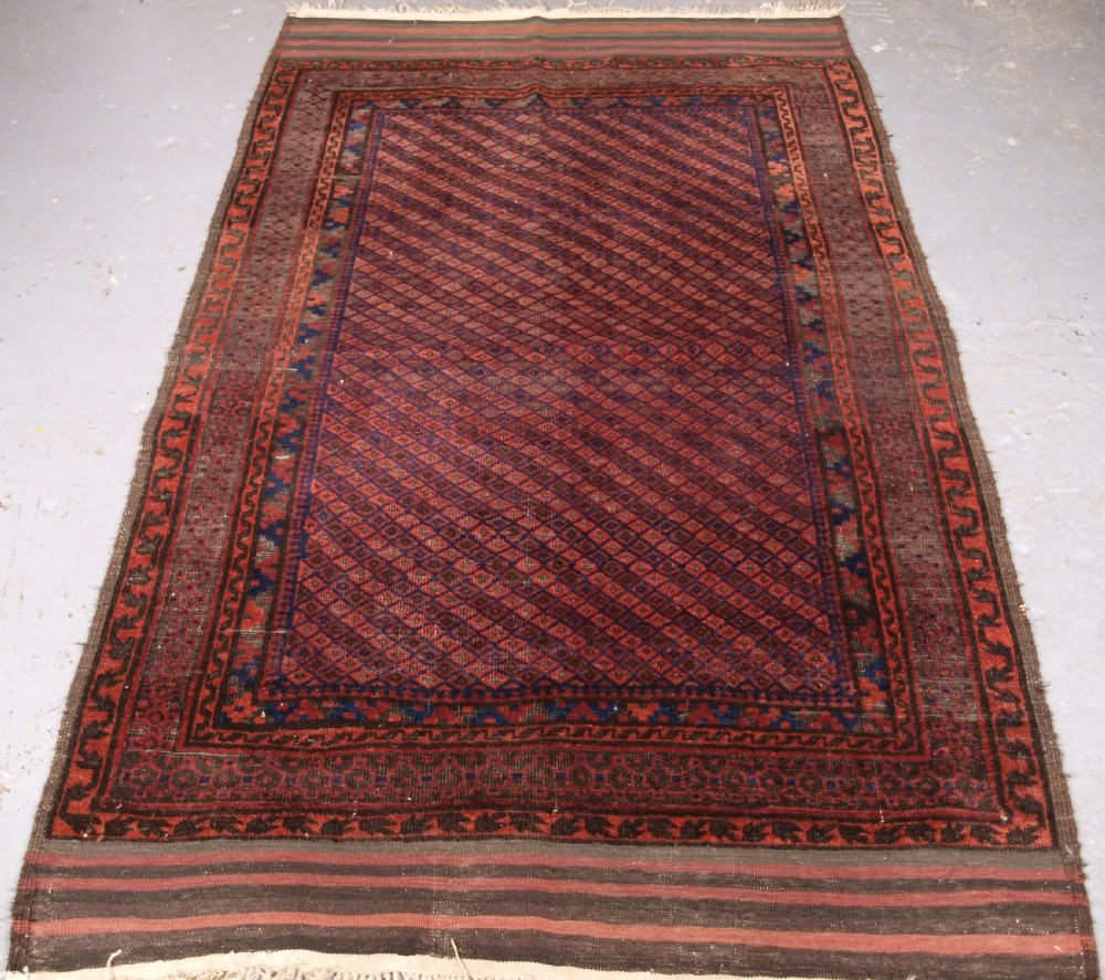 antique afghan baluch rug fine lattice design circa 1900