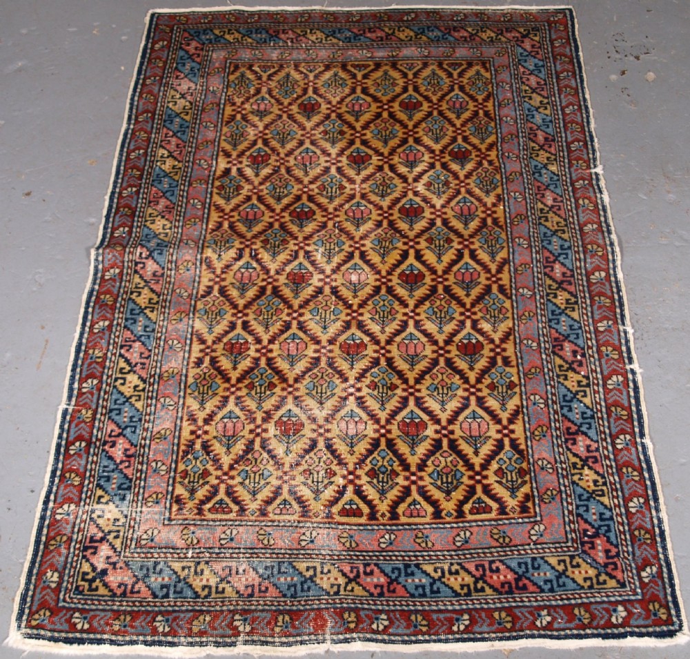 antique armenian erivan rug with yellow ground floral lattice design circa 1900