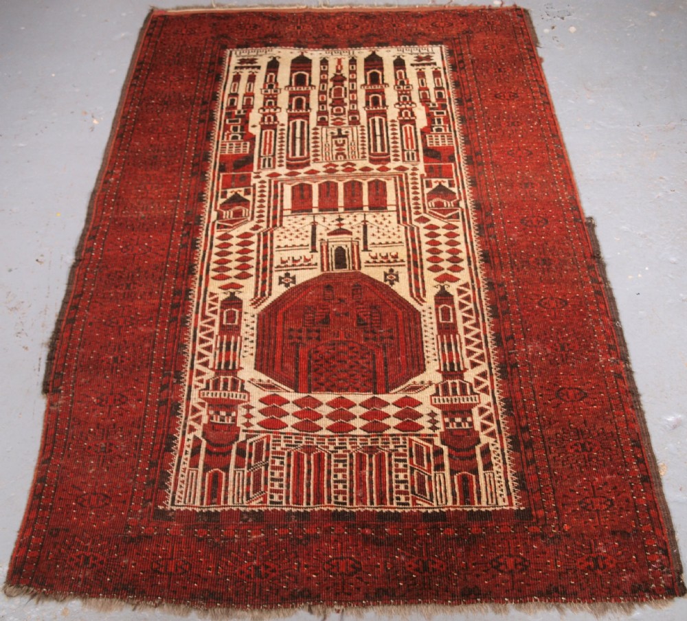 anrtique afghan kizyl ayak mosque prayer rug dated 1333 1915