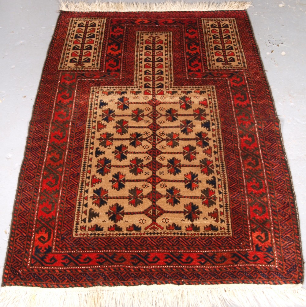 antique camel ground afghan baluch prayer rug with tree of life circa 190020