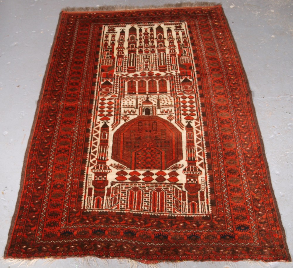 antique afghan kizil ayak turkmen mosque prayer rug circa 1910