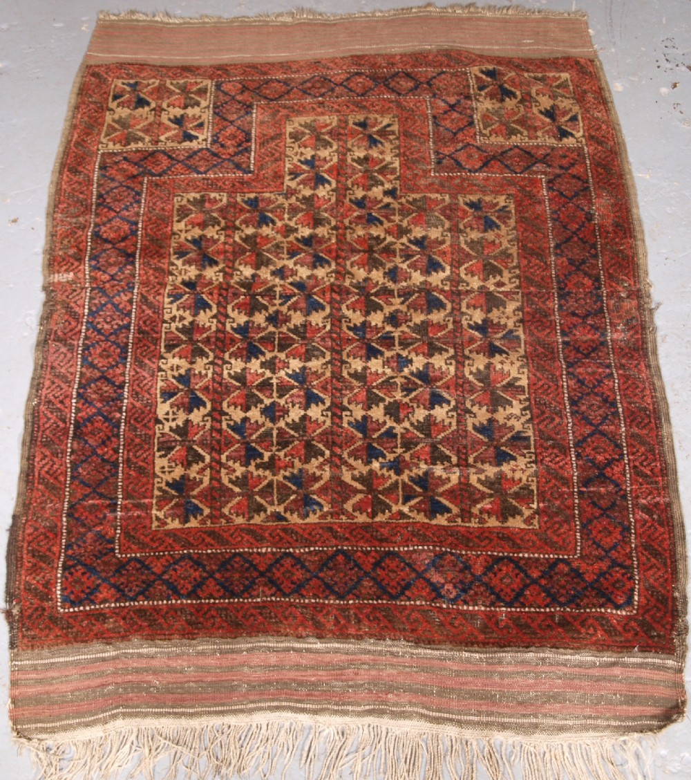 antique baluch prayer rug camel ground with tree of life circa 1900