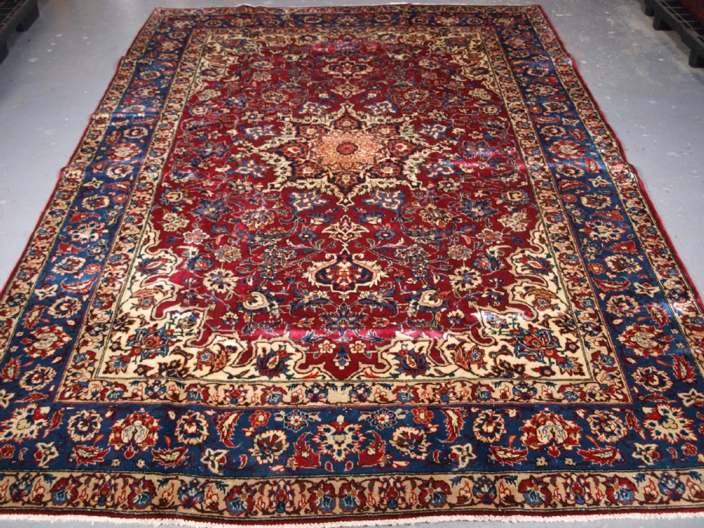 old isfahan carpet traditional star medallion design small room size circa 1950