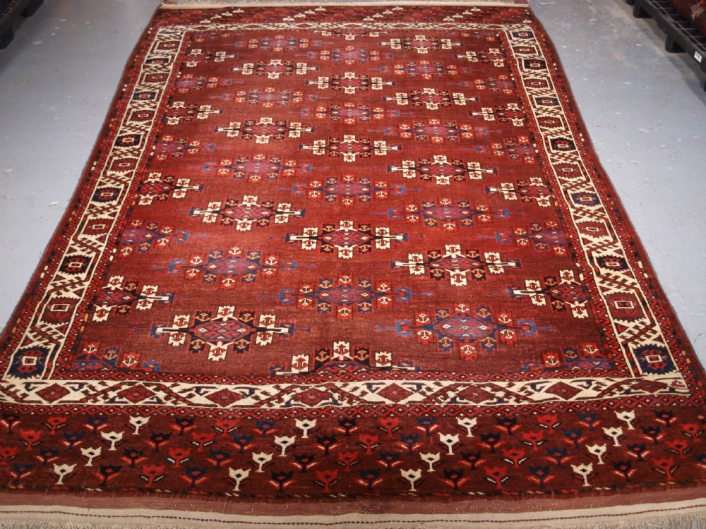 antique yomut turkmen main carpet kepse gul design circa 1860
