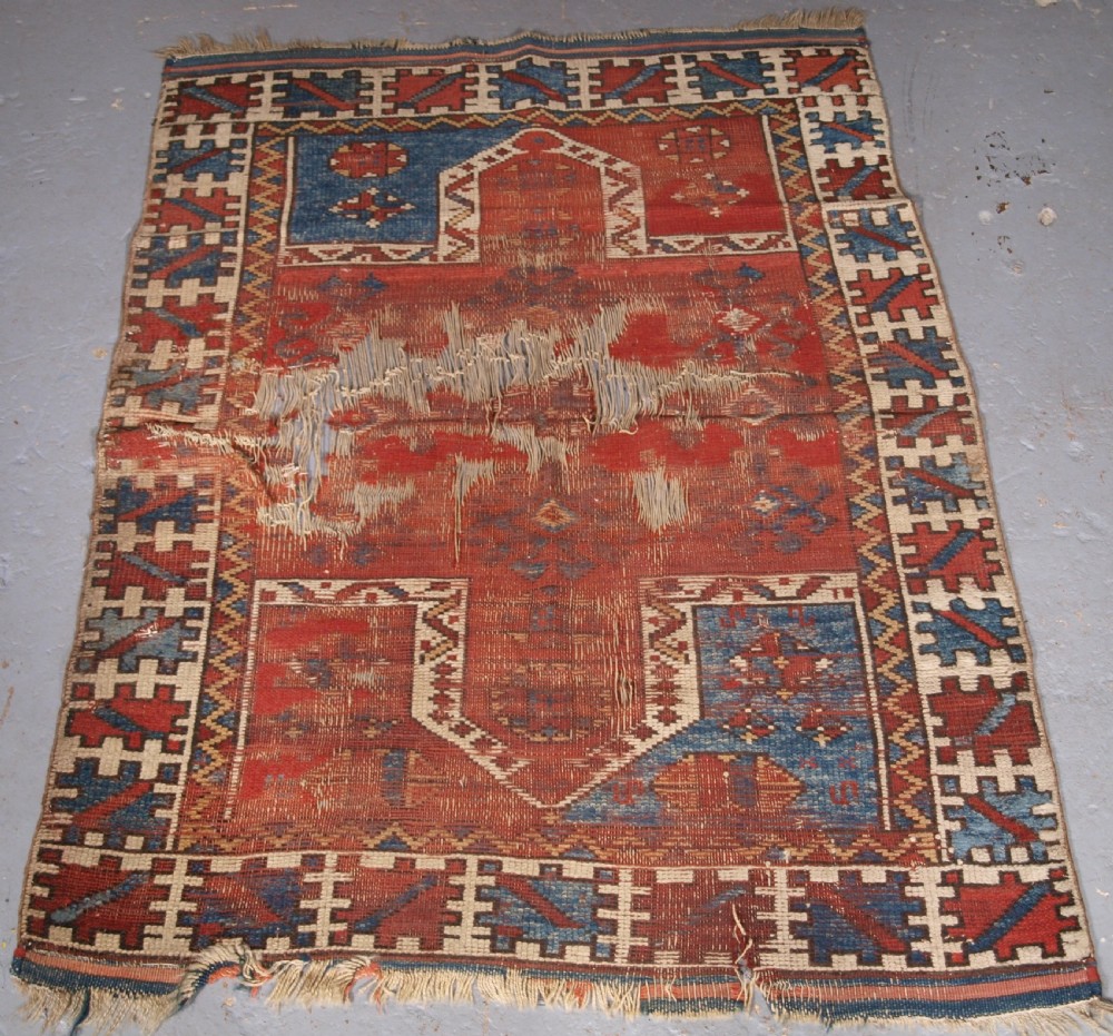 antique turkish bergama region double niche prayer rug circa 1900