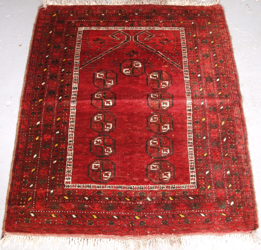 old afghan village prayer rug rams horn mihrab design circa 1920