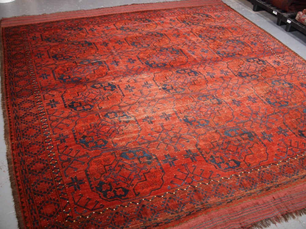 antique ersari turkmen main carpet almost square size circa 1880