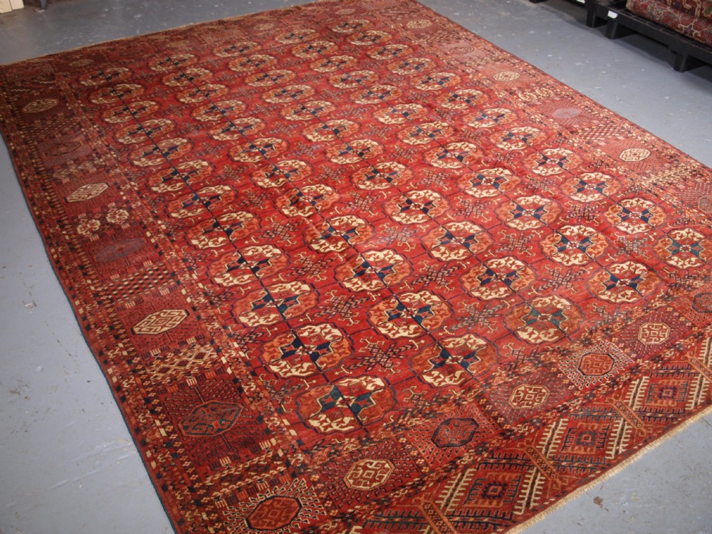 antique tekke turkmen main carpet large round guls circa 1880
