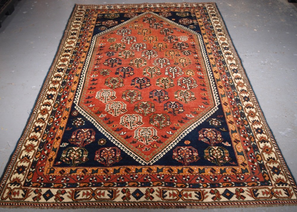 old qashqai shiraz rug with large boteh design circa 1920
