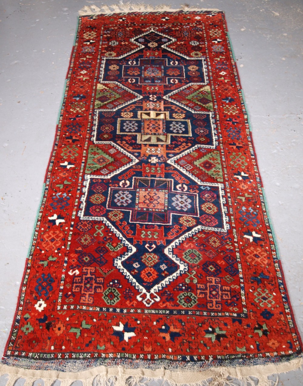 antique turkish yuruk long rug threemedallion design circa 1900