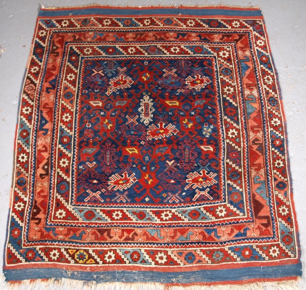 antique turkish bergama region rug of small square size circa 1850