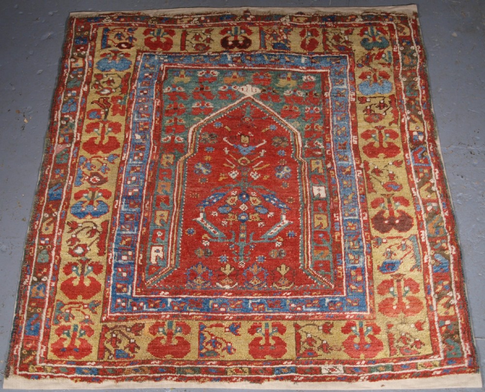 antique turkish village prayer rug menderes river valley late 18th century