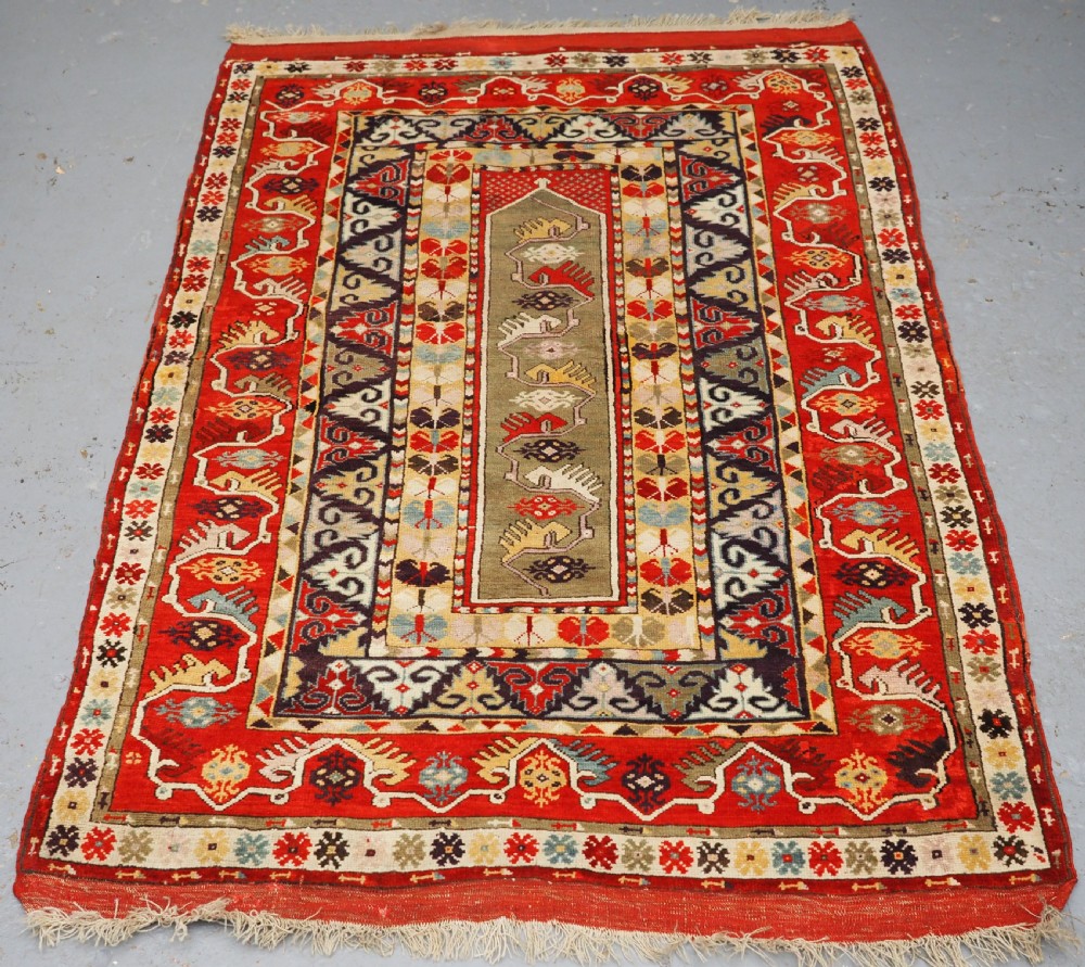 antique turkish milas rug of scarce design superb colour circa 1890