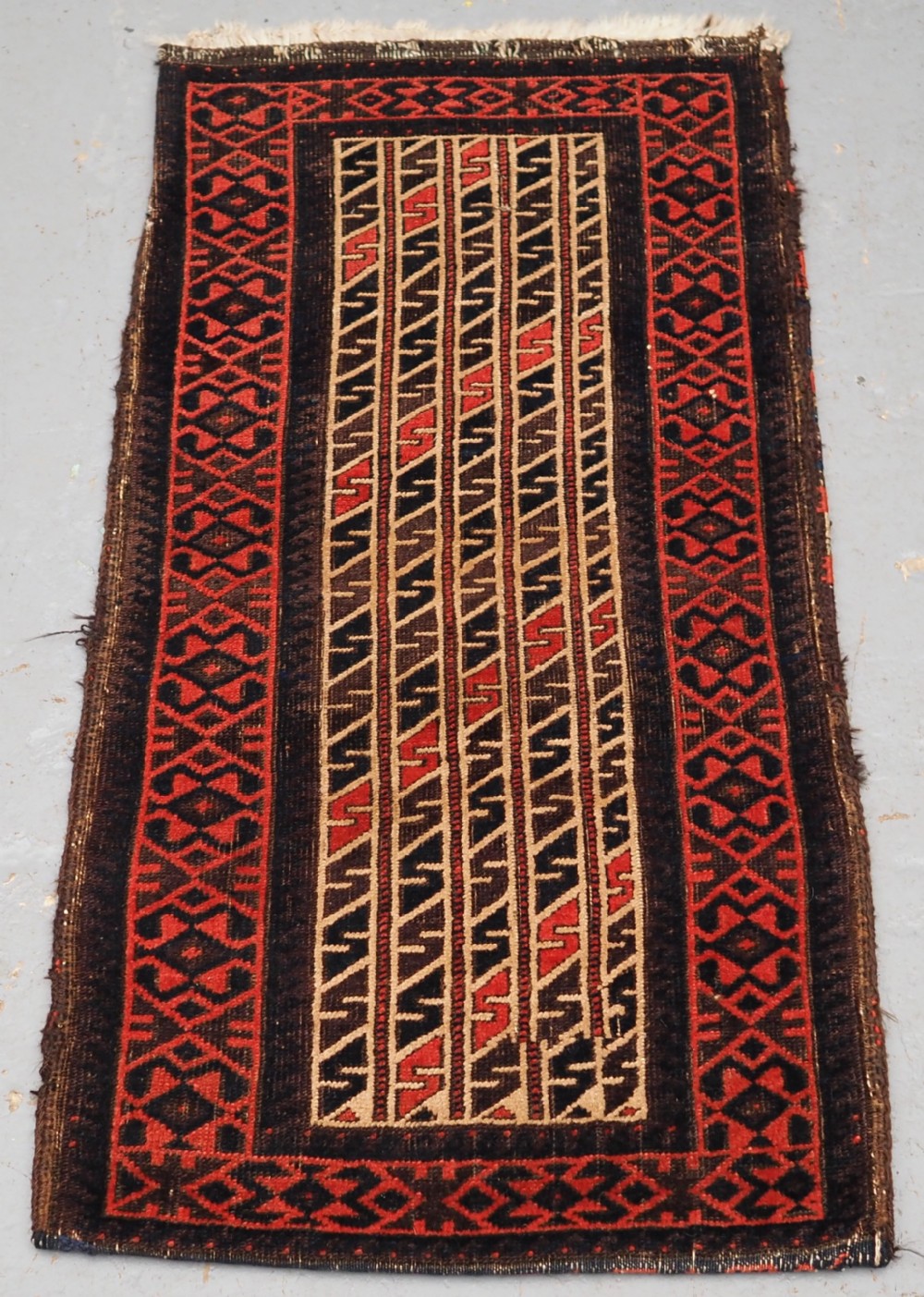 antique baluch balisht of scarce design complete with back circa 1890