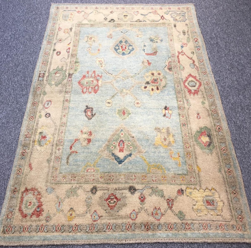 turkish oushak rug soft pastel colours 19th century style