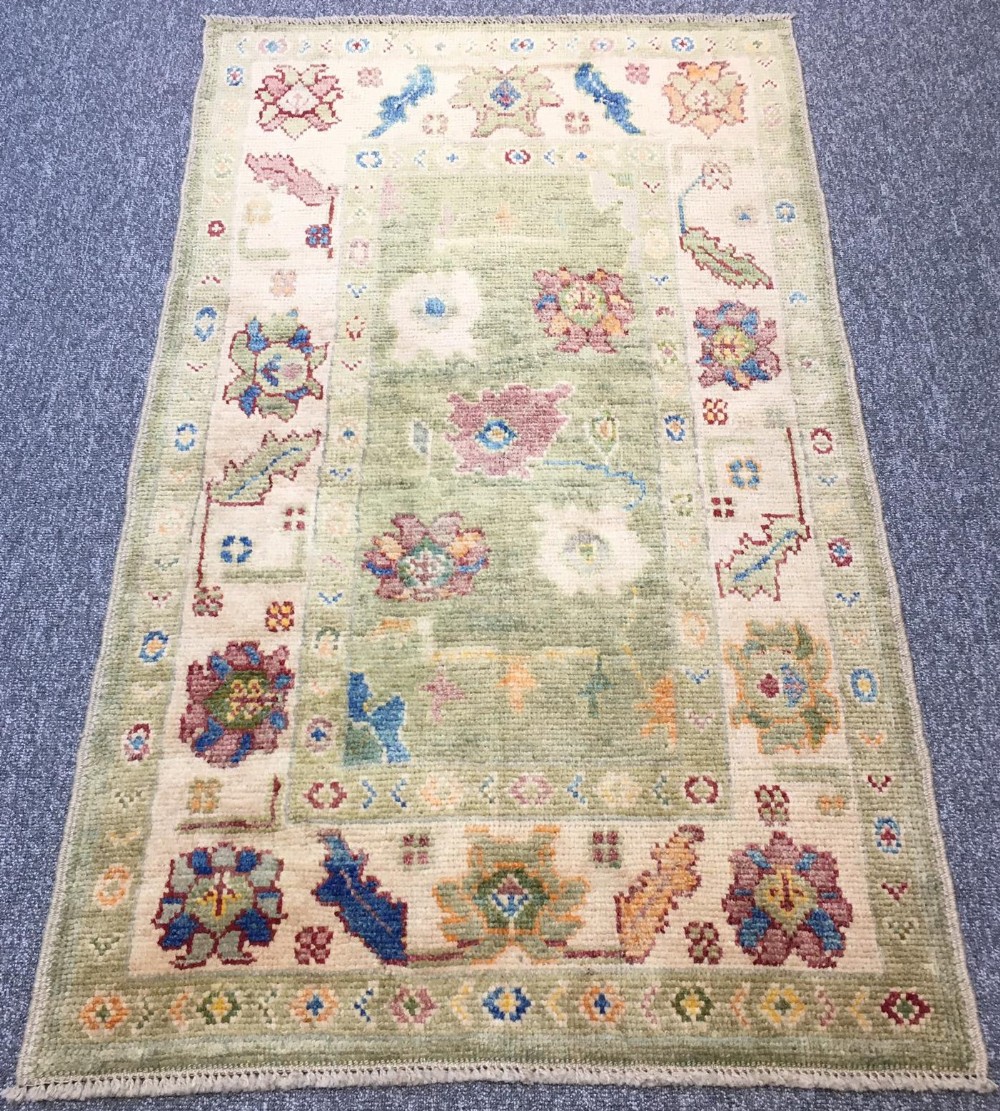 turkish oushak rug soft pastel colours 19th century style