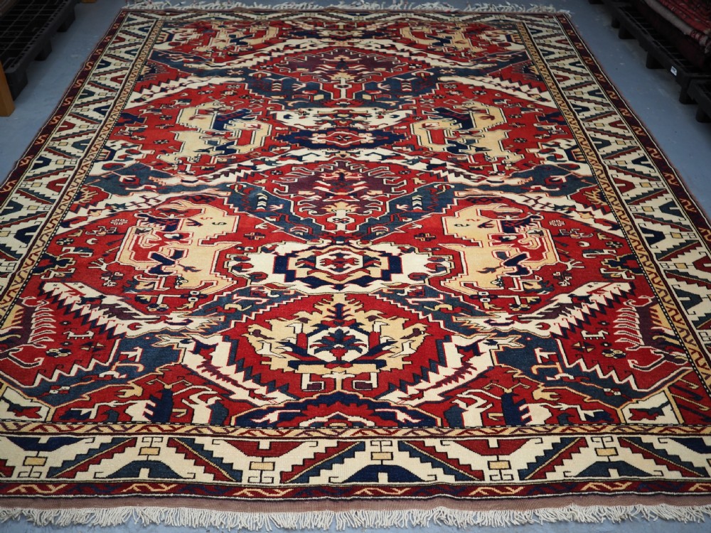 hand knotted turkish carpet caucasian dragon soumak design 30 years old