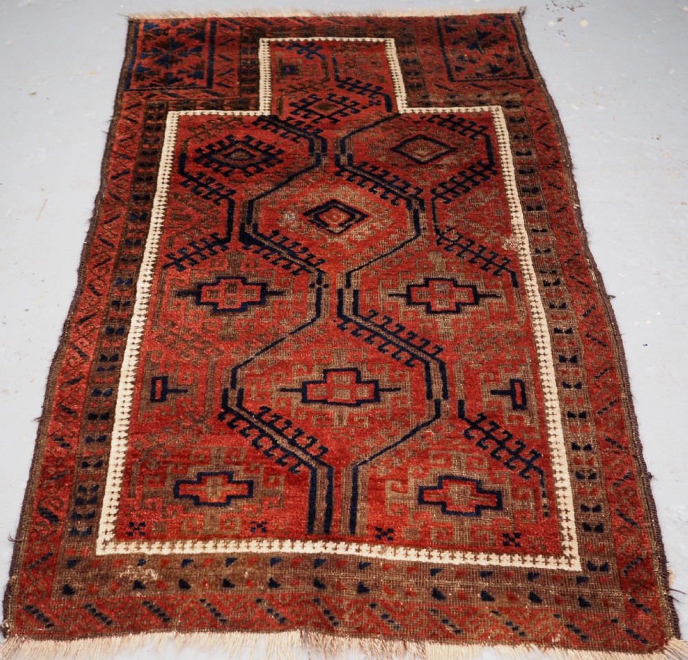 antique baluch prayer rug with large lattice design circa 1900