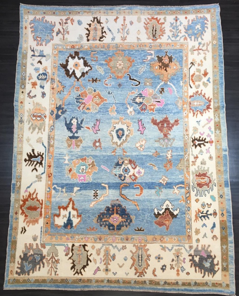 turkish oushak village carpet hand knotted in soft colours traditional design