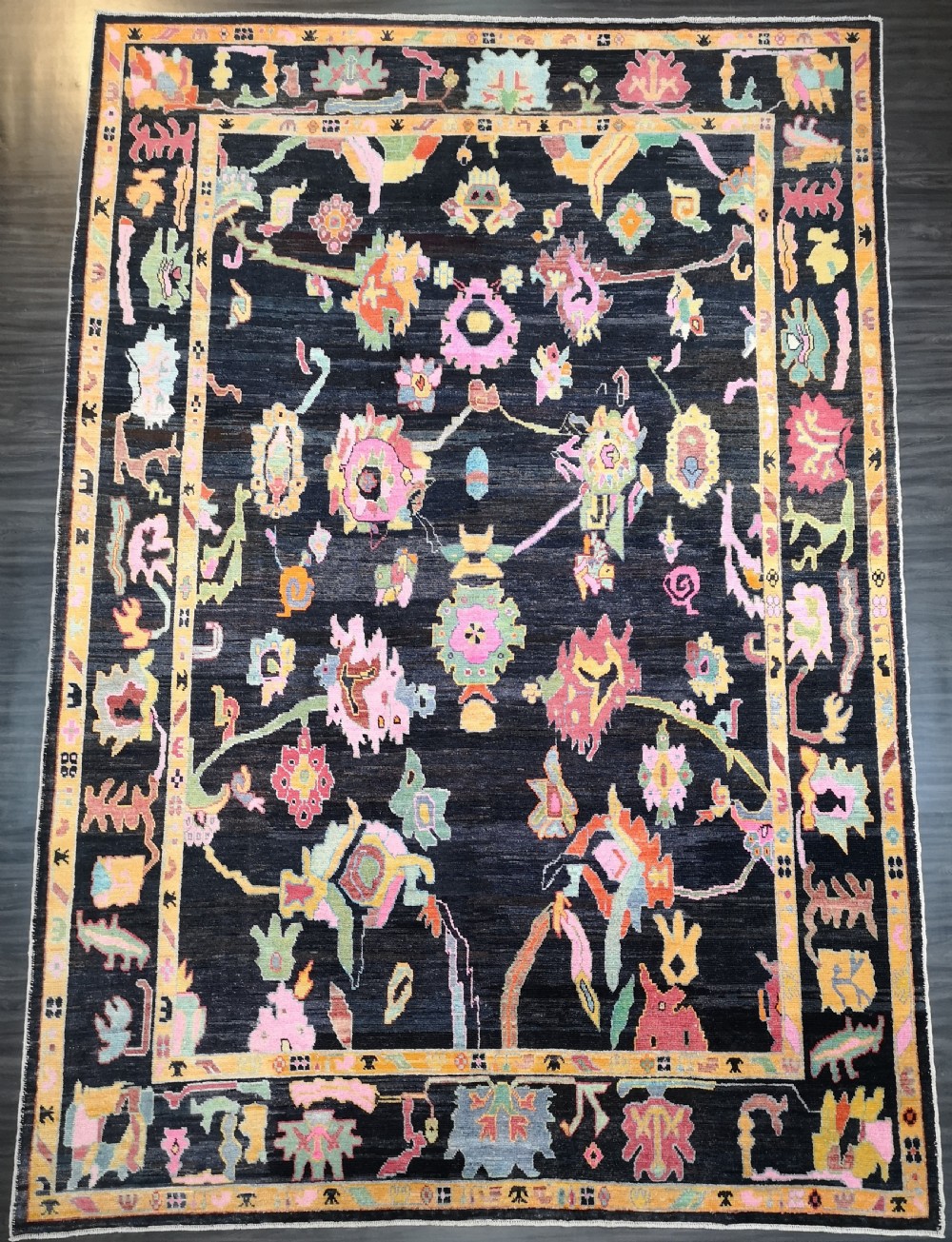 turkish oushak village carpet hand knotted in a striking design with great colour
