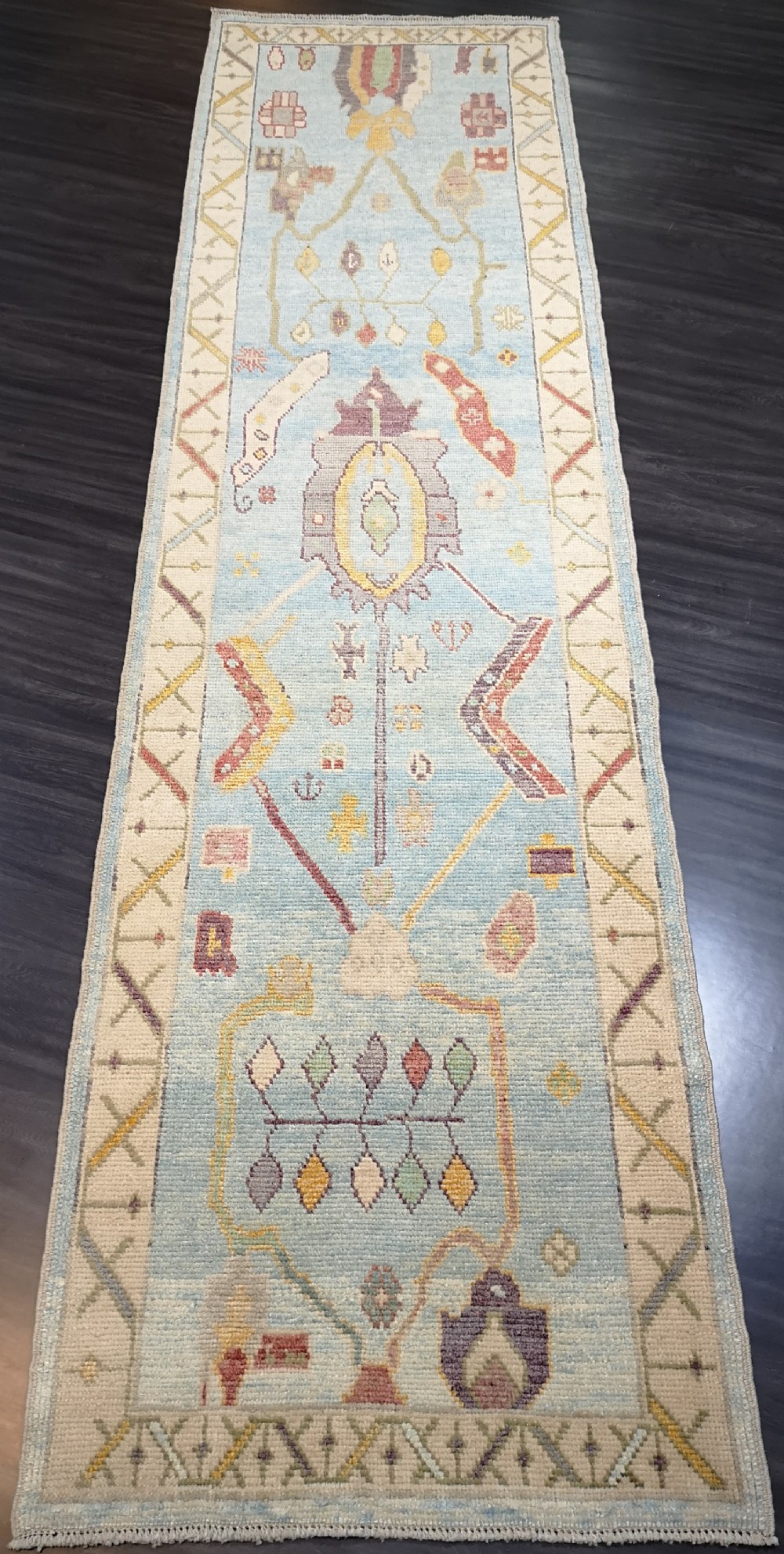turkish oushak runner soft pastel colours traditional 19th century style
