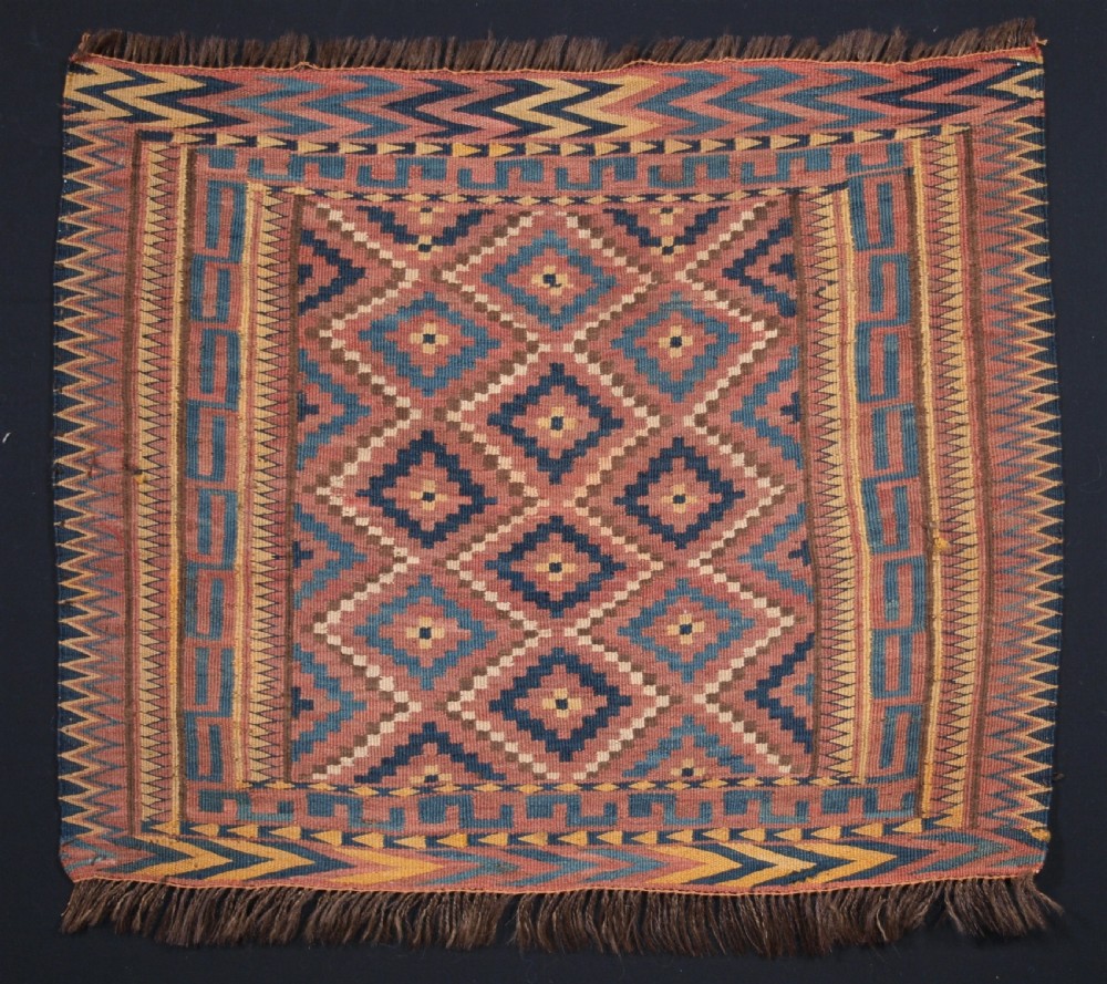 antique uzbek bag face plain weave with traditional design circa 1900