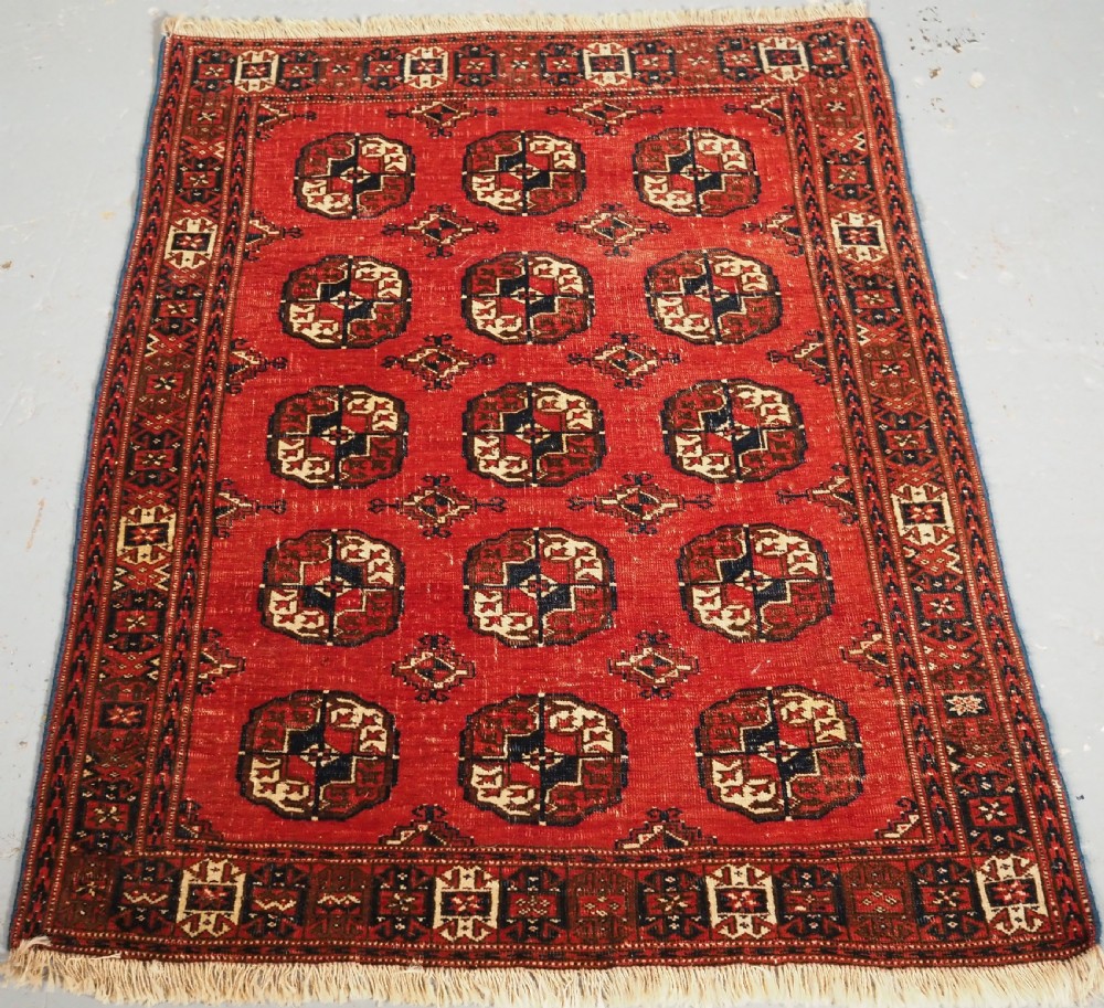 antique yomut turkmen rug with unusual border design circa 1900