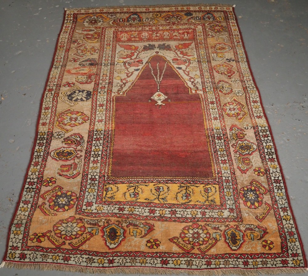 antique turkish oushak region prayer rug late 19th century