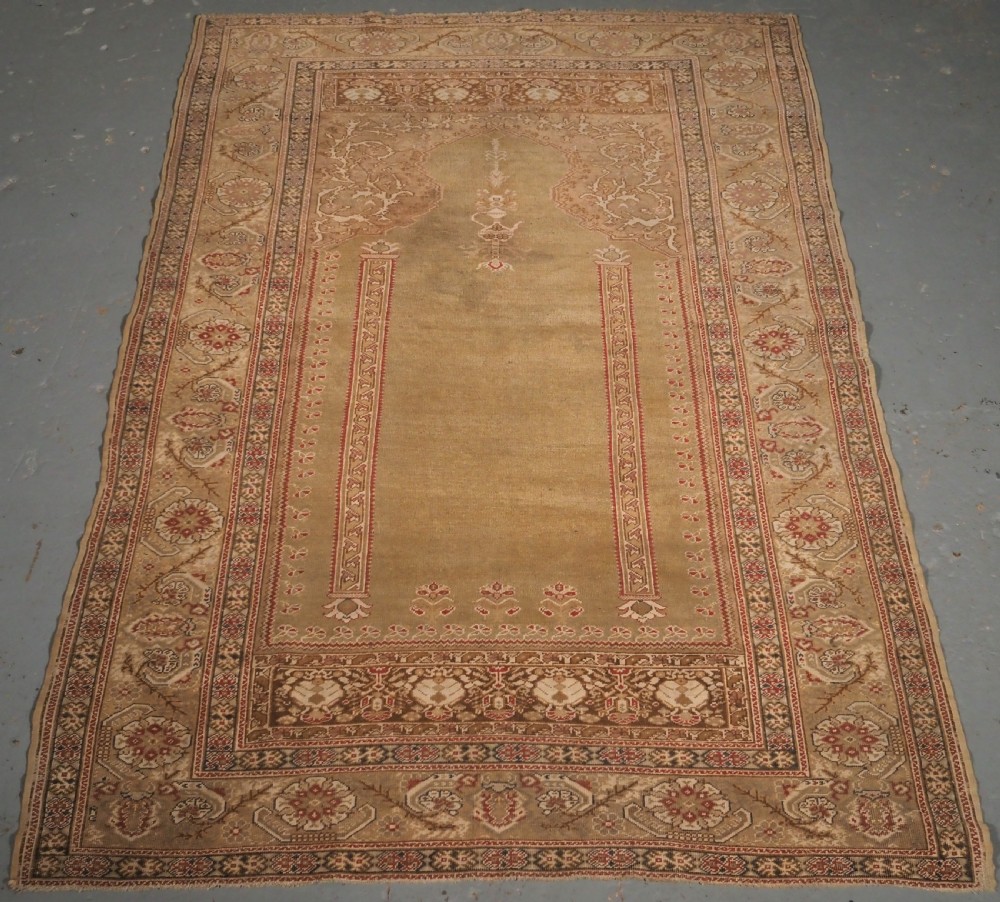 antique turkish ghiordes prayer rug green ground early 19th century