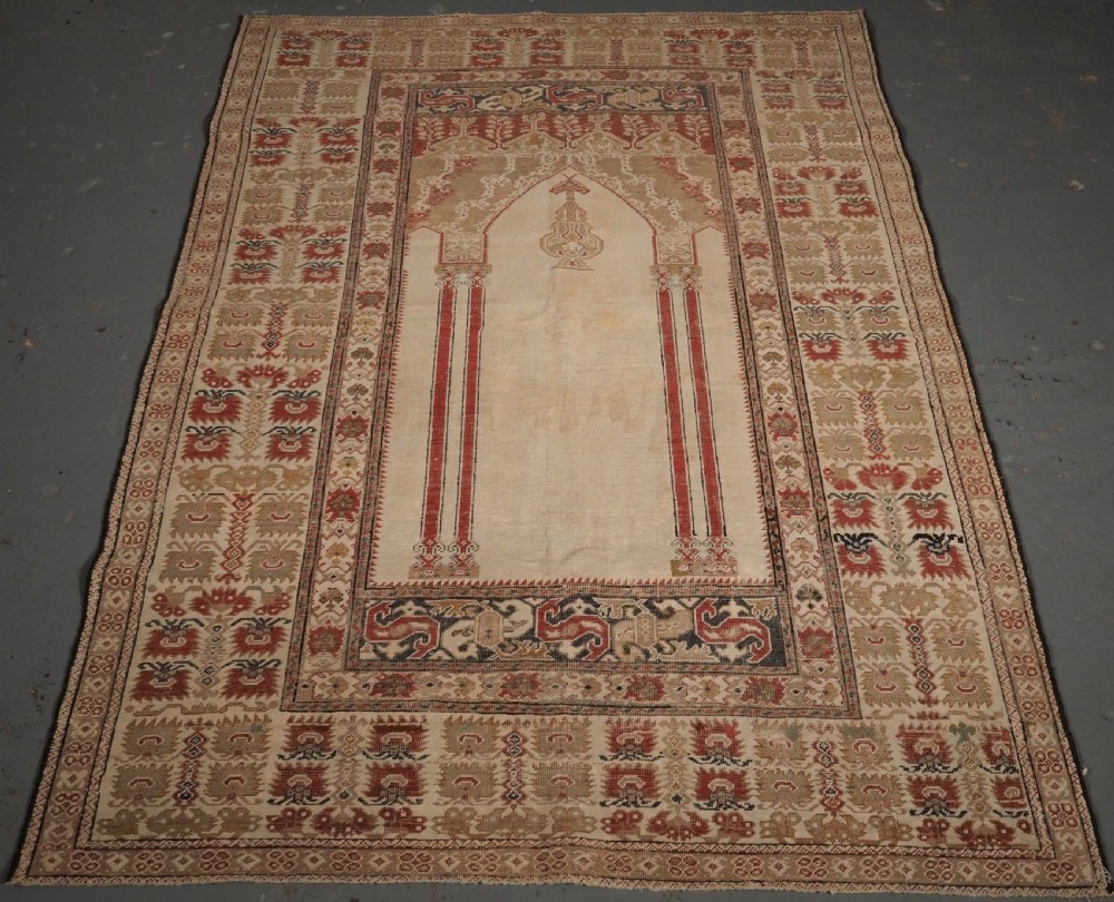 antique turkish ghiordes prayer rug white ground 18th century