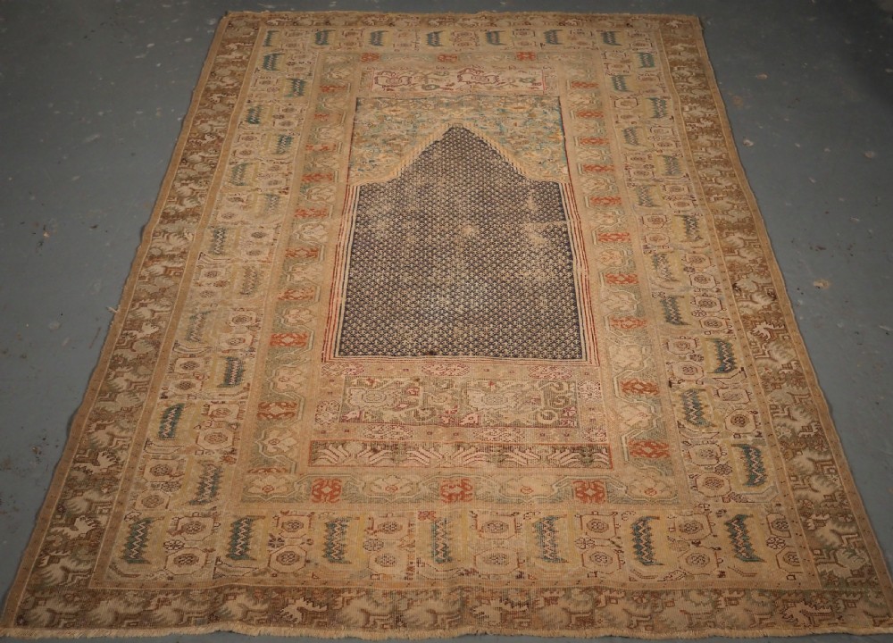 antique turkish ghiordes prayer rug blue ground 18th century