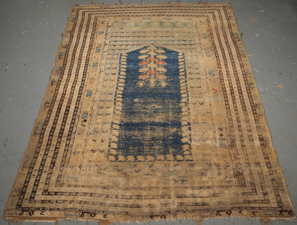 antique turkish ghiordes prayer rug of scarce early design 18th century