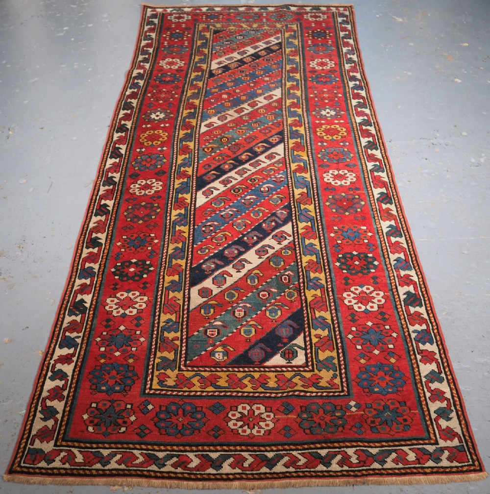 antique caucasian talish long rug with diagonal stripe design circa 1890