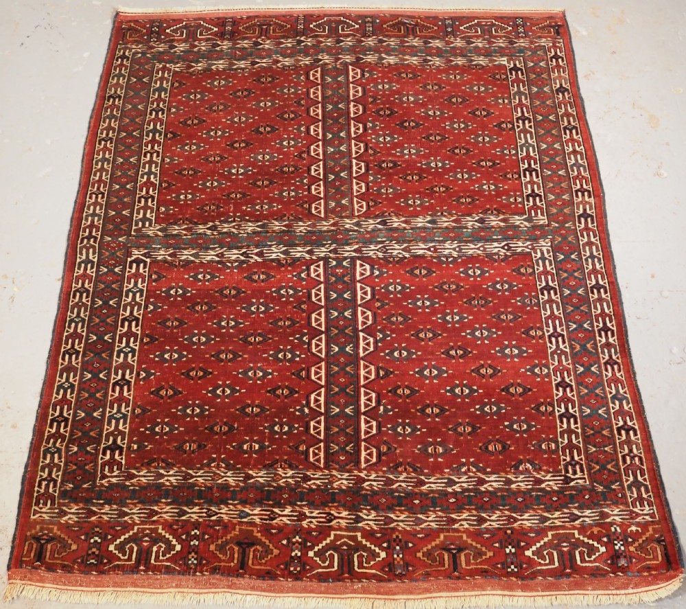 antique yomut turkmen ensi with eagle head design elem circa 1900