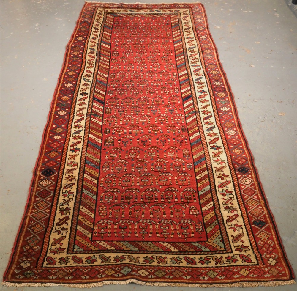 antique kurdish long rug with all over boteh design circa 1900