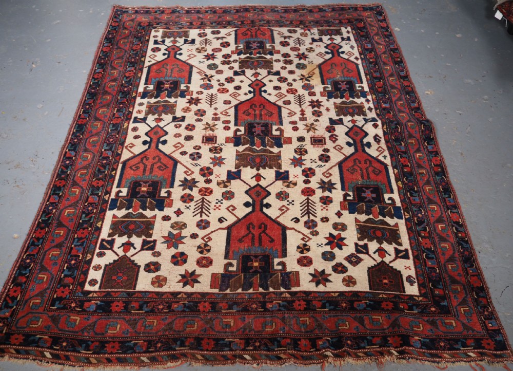 antique afshar neriz rug with shield design circa 1900