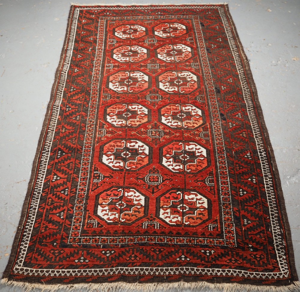 antique mahdad khani baluch rug large turkmen guls circa 1900