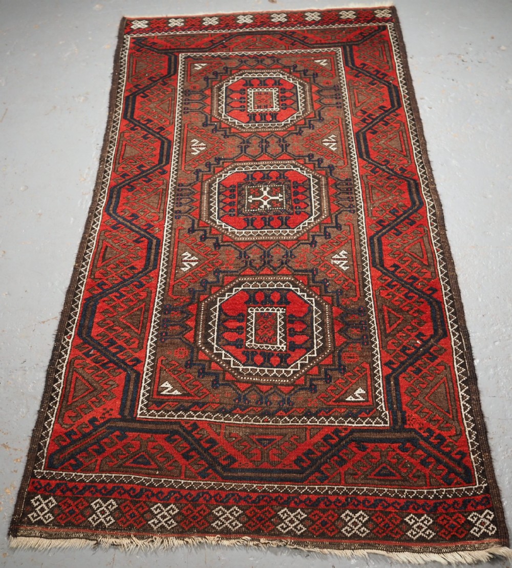 antique salar khani baluch rug turreted gul design circa 1900