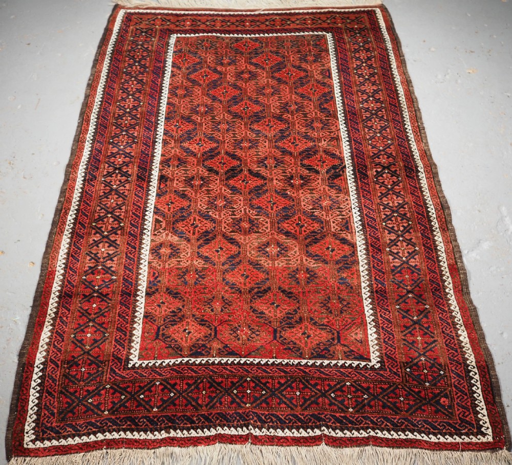 antique baluch rug with lattice design superb rug circa 1880