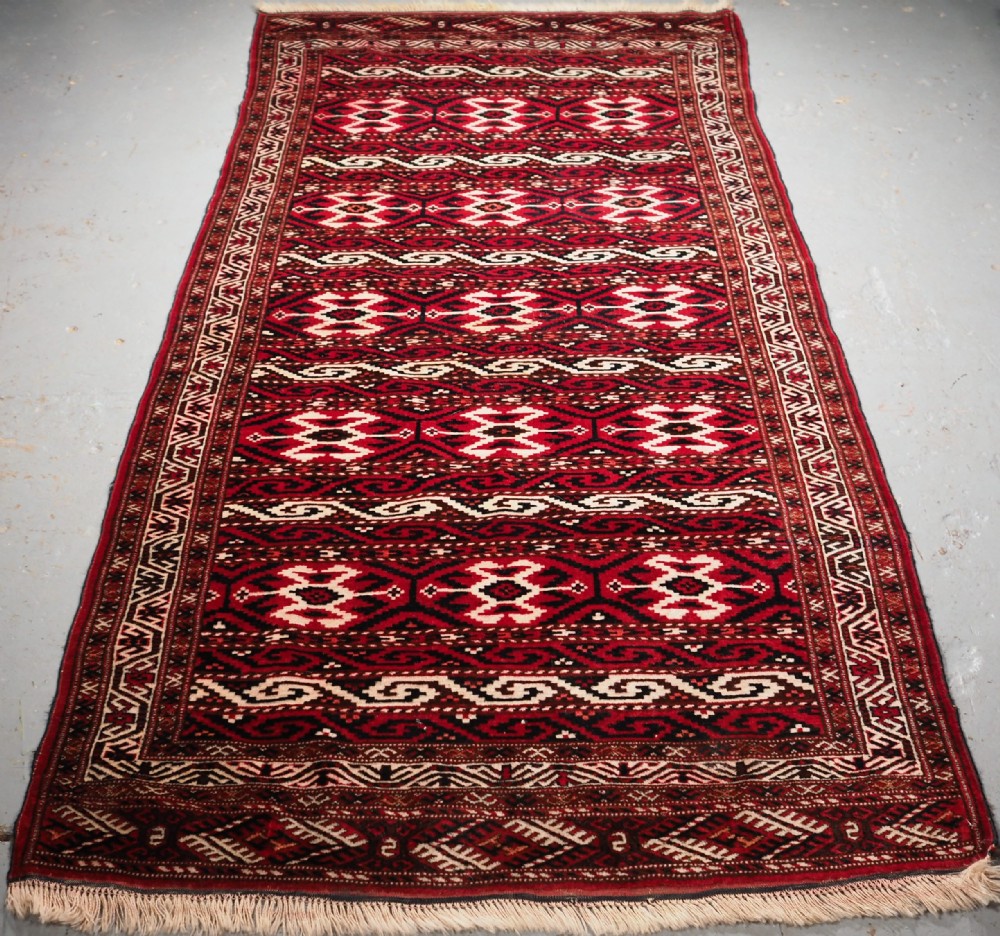 old yomut turkmen long rug with banded design circa 1920
