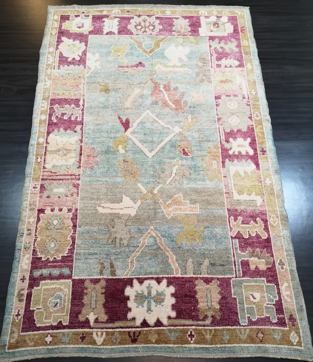 turkish oushak village rug hand knotted with traditional design 250 x 155cm