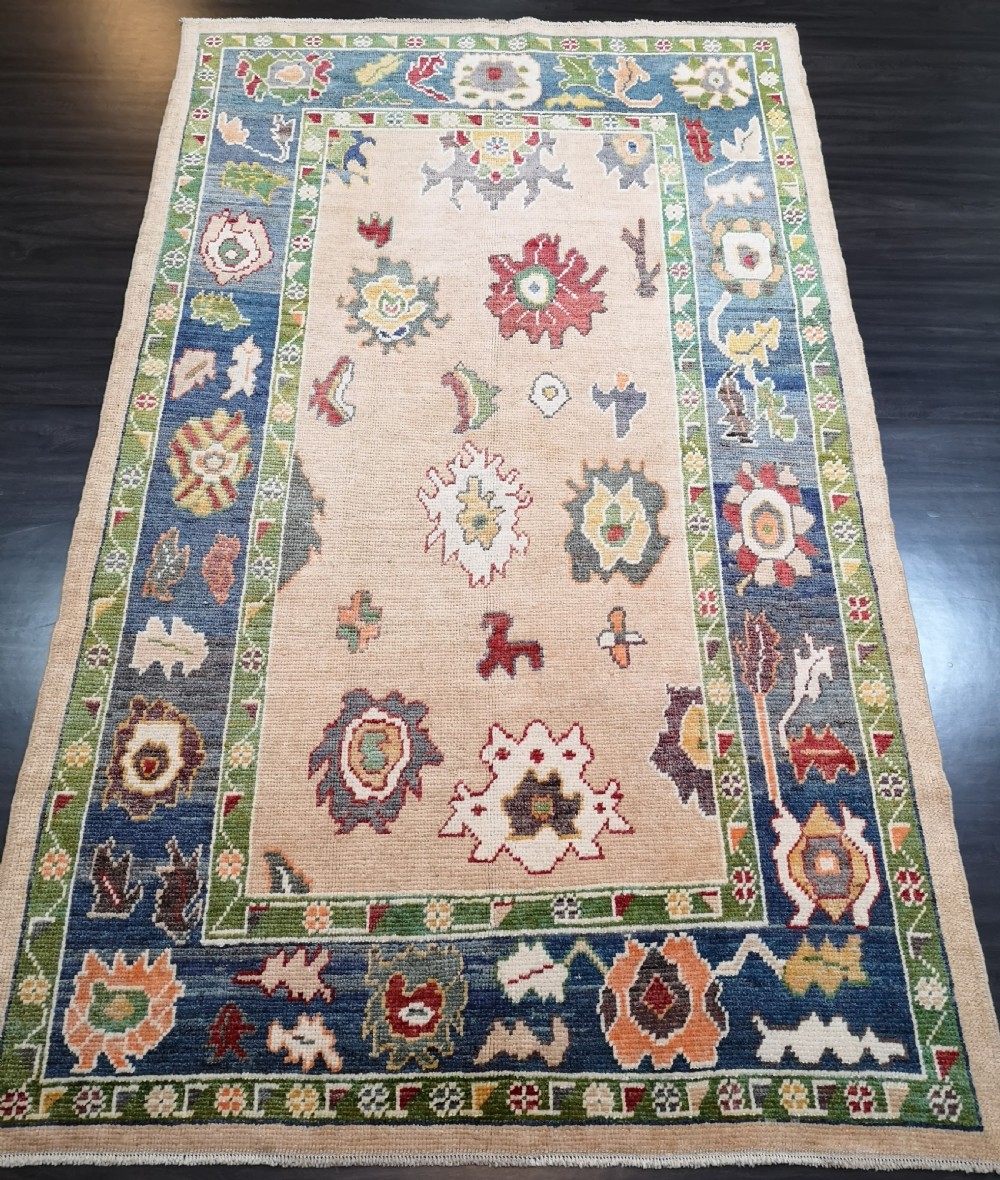 turkish oushak village rug hand knotted with traditional design 256 x 154cm
