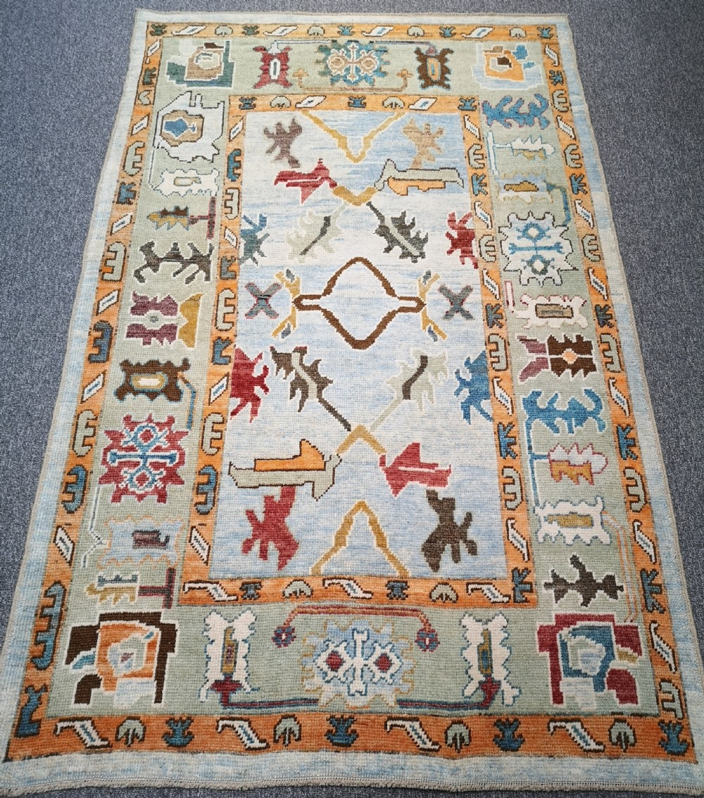 turkish oushak village rug hand knotted with traditional design 250 x 160cm