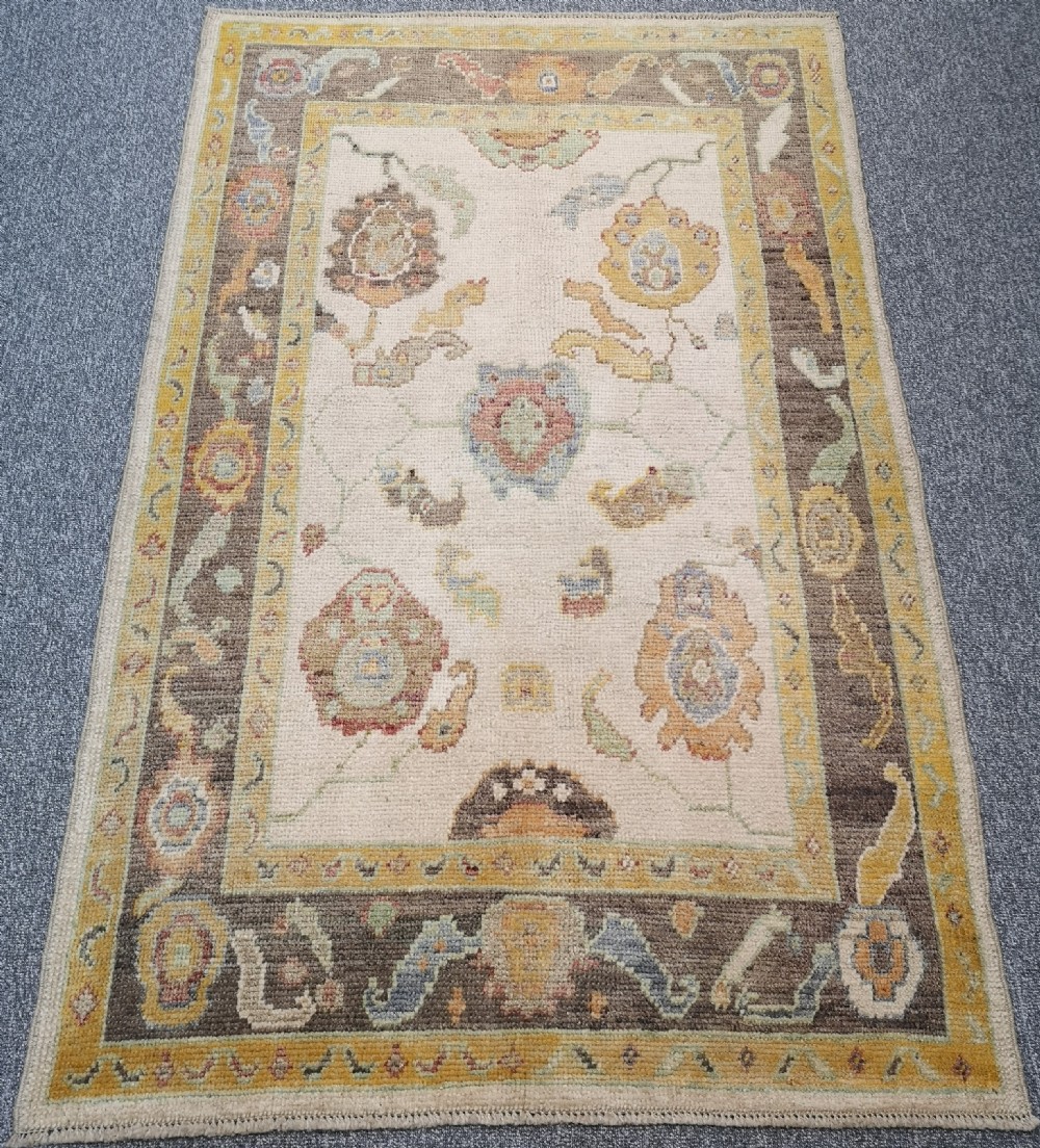 turkish oushak village rug hand knotted with traditional design 190 x 122cm