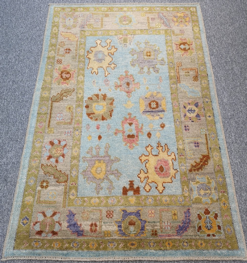 turkish oushak village rug hand knotted with traditional design 188 x 124cm