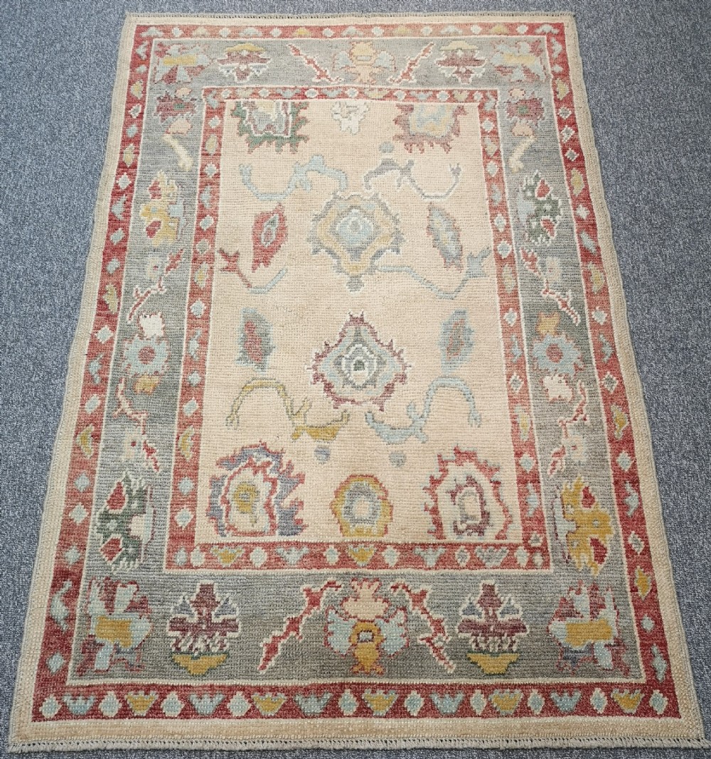 turkish oushak village rug hand knotted with traditional design 188 x 127cm