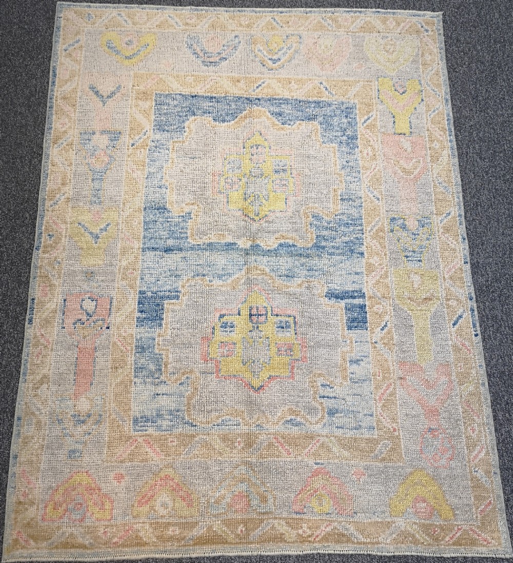 turkish oushak village rug hand knotted with traditional design 202 x 156cm