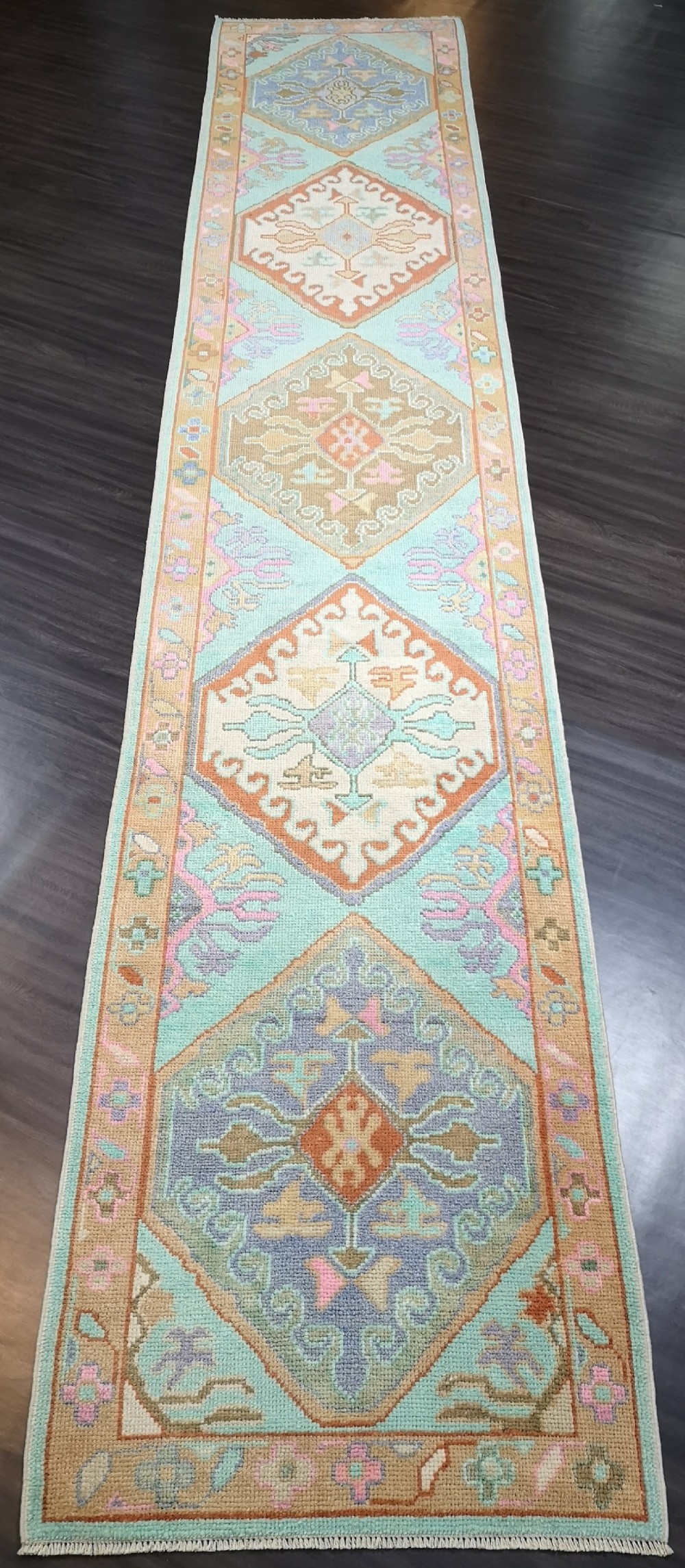turkish oushak village runner hand knotted with traditional design 490 x 95cm